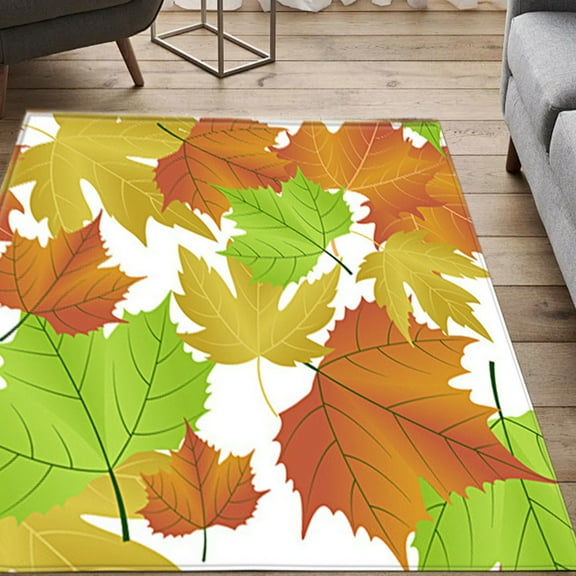 AuroraX Living Room Area Rug Fall Non-Slip Backing Thanksgiving Halloween Bath Mat Rug Maple Leaf 35x23 Inch Contemporary