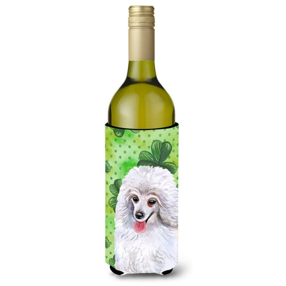 Carolines Treasures BB9857LITERK Medium White Poodle St Patricks Wine Bottle Beverge Insulator Hugger  Wine Bottle