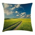 thumbnail image 1 of Nature Throw Pillow Cushion Cover, Grass Path Clouds Sky Serene Sun Spring Rural Country Panorama Art, Decorative Square Accent Pillow Case, 18 X 18 Inches, Dark Blue Apple Green White, by Ambesonne, 1 of 2