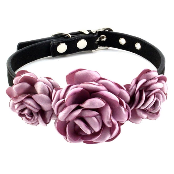 Collar de perro Collar de mascota Diseño de flor rosa ajuste cachorro niña Chihuahua Yorkie ajustable hecho a mano