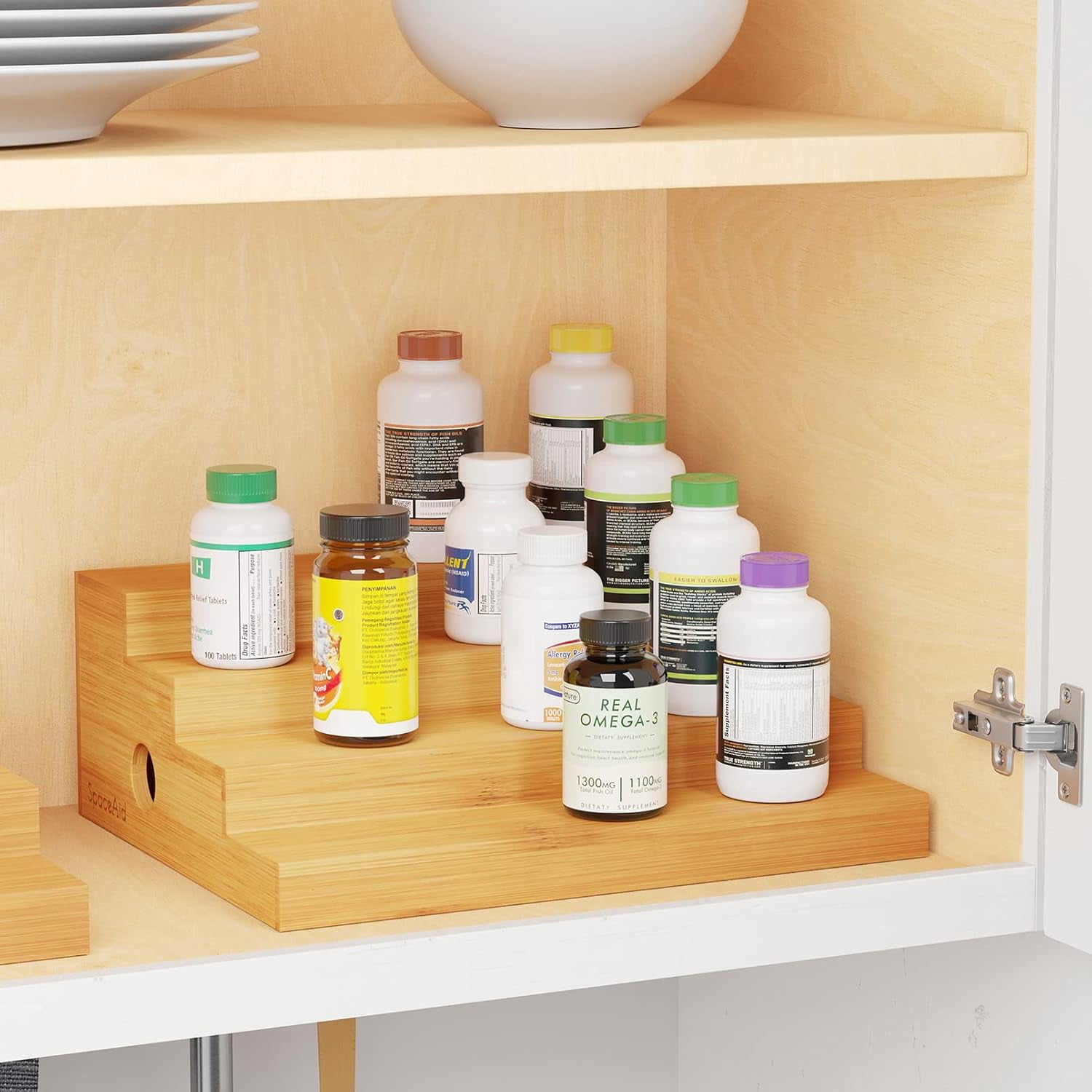 SpaceAid Expandable Spice Rack Organizer for Cabinet, Bamboo, 4 Tier