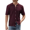 thumbnail image 2 of WREESH Men's Knitted Casual Solid Color Button Down Shirts Short Sleeve Turndown Collar Top for a Comfortable Everyday Look Purple, 2 of 7