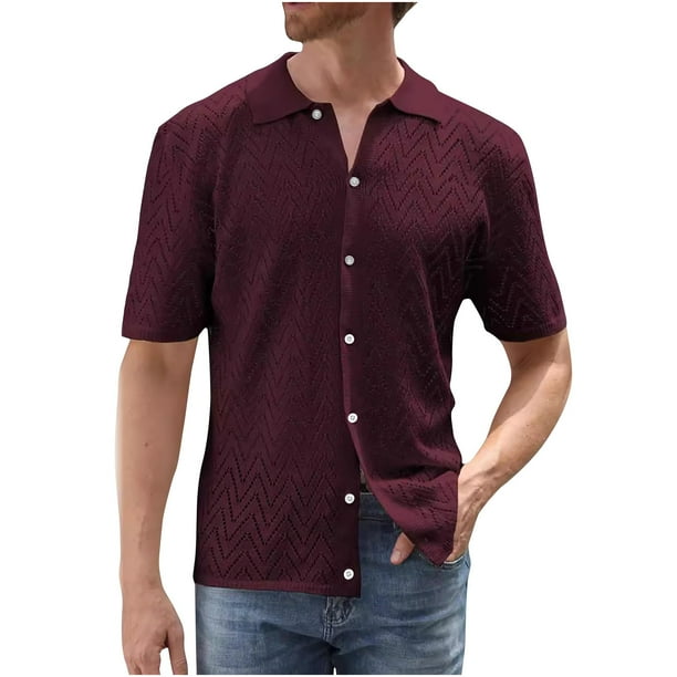 pstuiky Camisas de manga corta para hombre, Blusa informal de punto con cuello vuelto, manga corta y color liso para hombre camisas casuales para hombre l