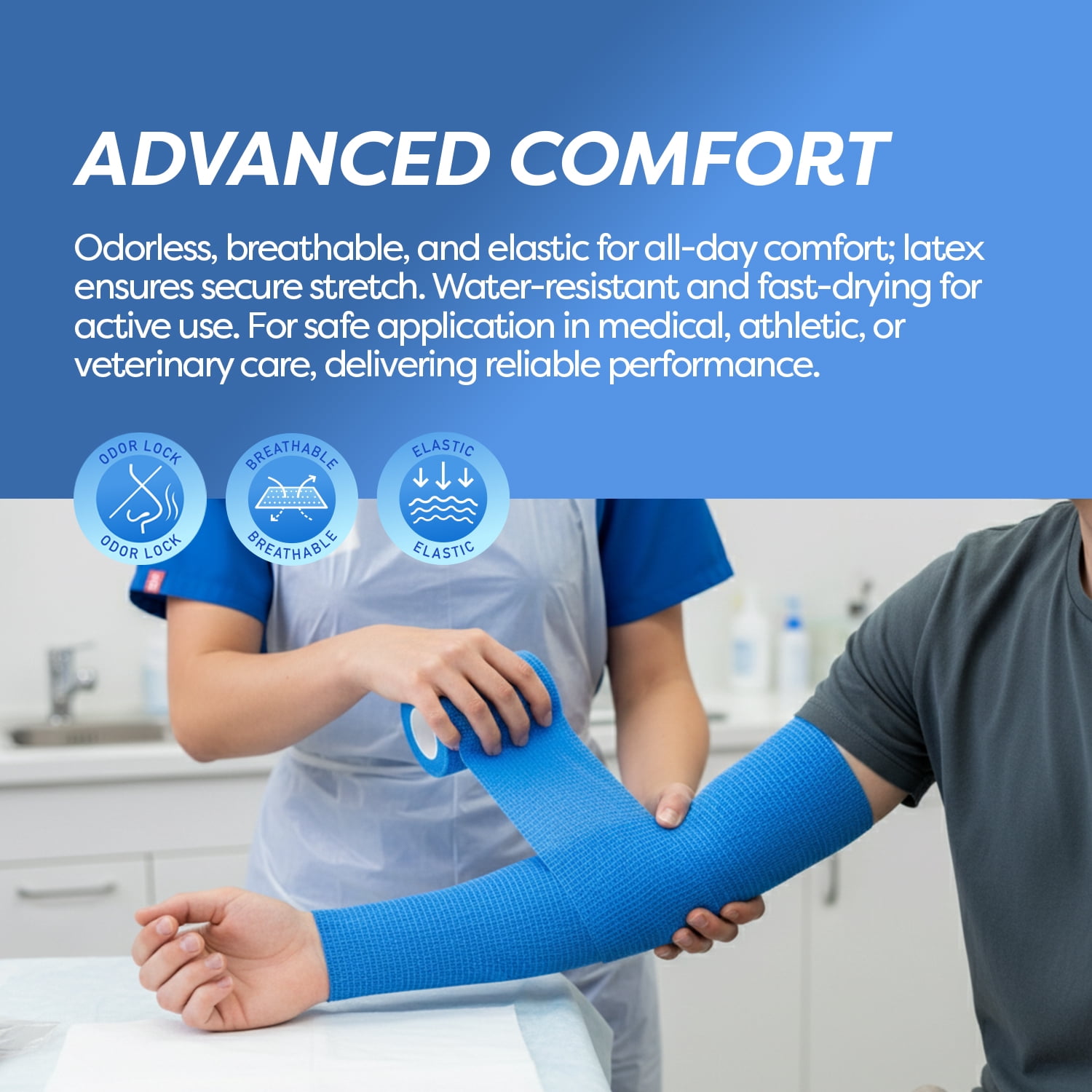 Dynarex Sensi-Wrap Self-Adhesive Bandages, 18-Pack, 4" x 5 yards, Dark Blue, Latex-Free, Colored Elastic Cohesive Athletic Tape, Tattoo Grip & Vet Wrap