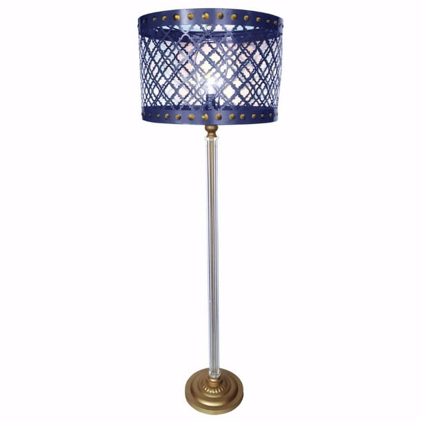 Metal Cutout Drum Shade Floor Lamp , Blue