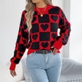 thumbnail image 6 of vigerkar Women's Fall Winter Crew Neck Long Sleeve Cute Heart Pattern Loose Knit Pullover Sweaters Jumper Tops (Black, M), 6 of 8