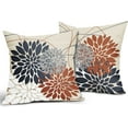 thumbnail image 2 of Navy Blue Orange Pillow Covers 18x18 Inch Fall Decorations Dahlia Decorative Throw Pillows Outdoor Farmhouse Decor for Sofa Couch Bed Modern Autumn Colored Flower Linen Square Cushion Case, Set of 2, 2 of 6