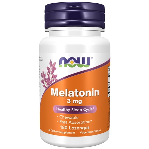 NOW Supplements, Melatonin 3 mg, Free Radical Scavenger*, Healthy Sleep Cycle*, 180 Chewable Lozenges