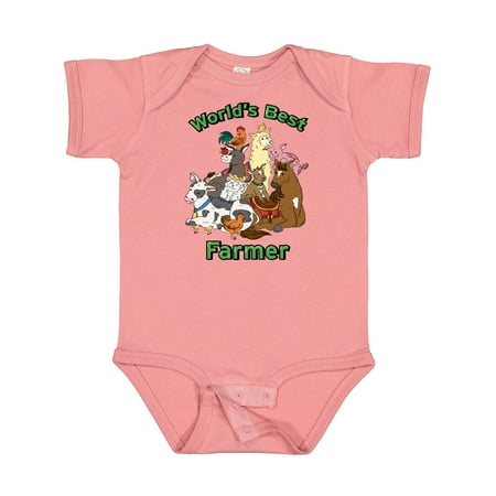 

Inktastic World s Best Farmer with Happy Farm Animals Boys or Girls Baby Bodysuit