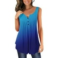 thumbnail image 2 of Usmixi Tank Top for Women Gradient Print Round Neck Sleeveless T Shirts Button Down Loose Flowy Pleated Swing Vest Tunic Blue XL Up to 65% off, 2 of 7