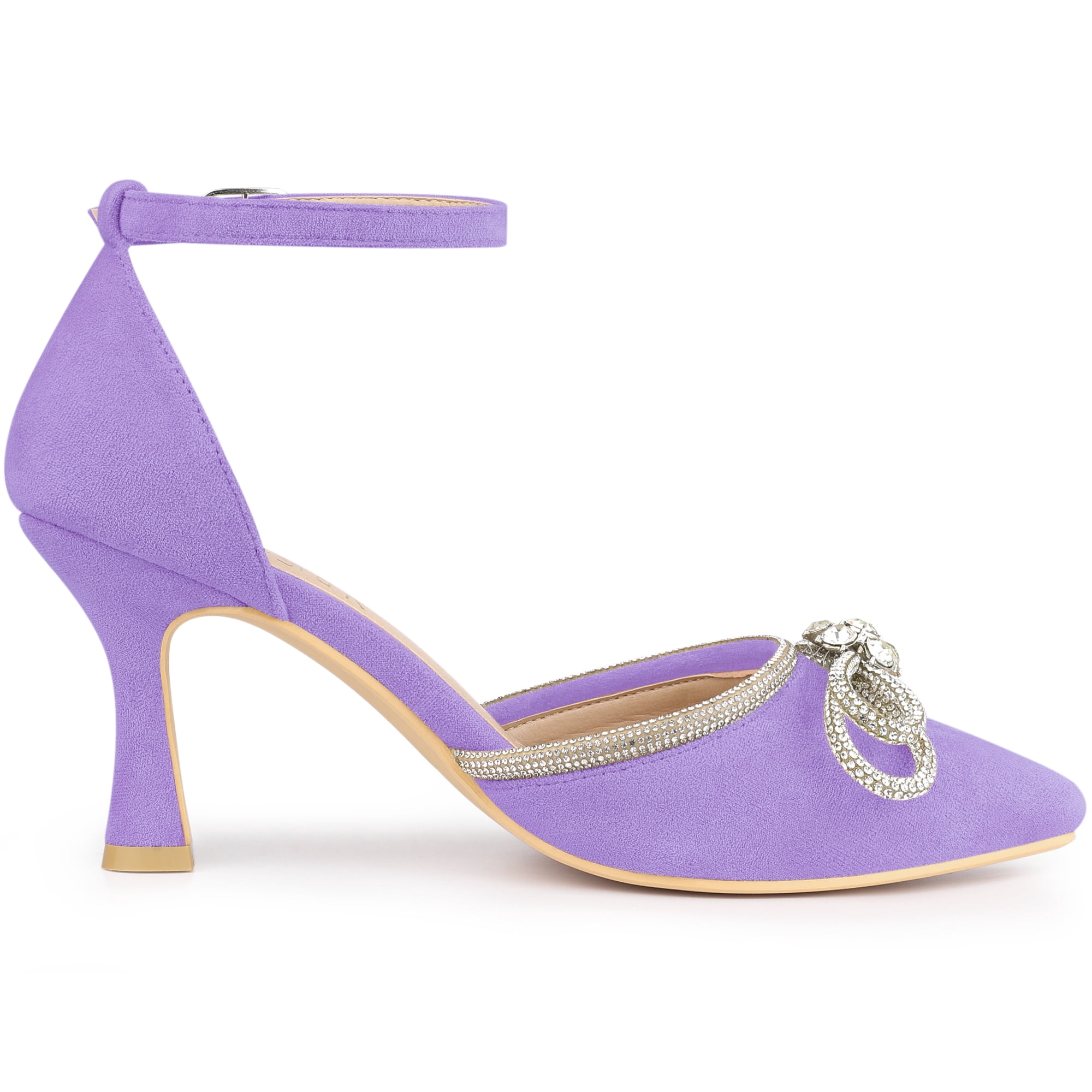 DARING DIVA Women's Rhinestones Bow Ankle Strap Stiletto Heel Sandals Purple 7.5