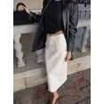 thumbnail image 5 of Women'S Stretch Denim High Waisted Jean Skirt with Frayed Raw Hem and Pockets White S, 5 of 9