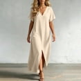 thumbnail image 6 of GUACER Women's Maxi Dress Casual V-Neck Short Sleeve Loose Flowy Long Dress with Pockets and Front Slit, Summer Beach Vacation Sundress, 6 of 8