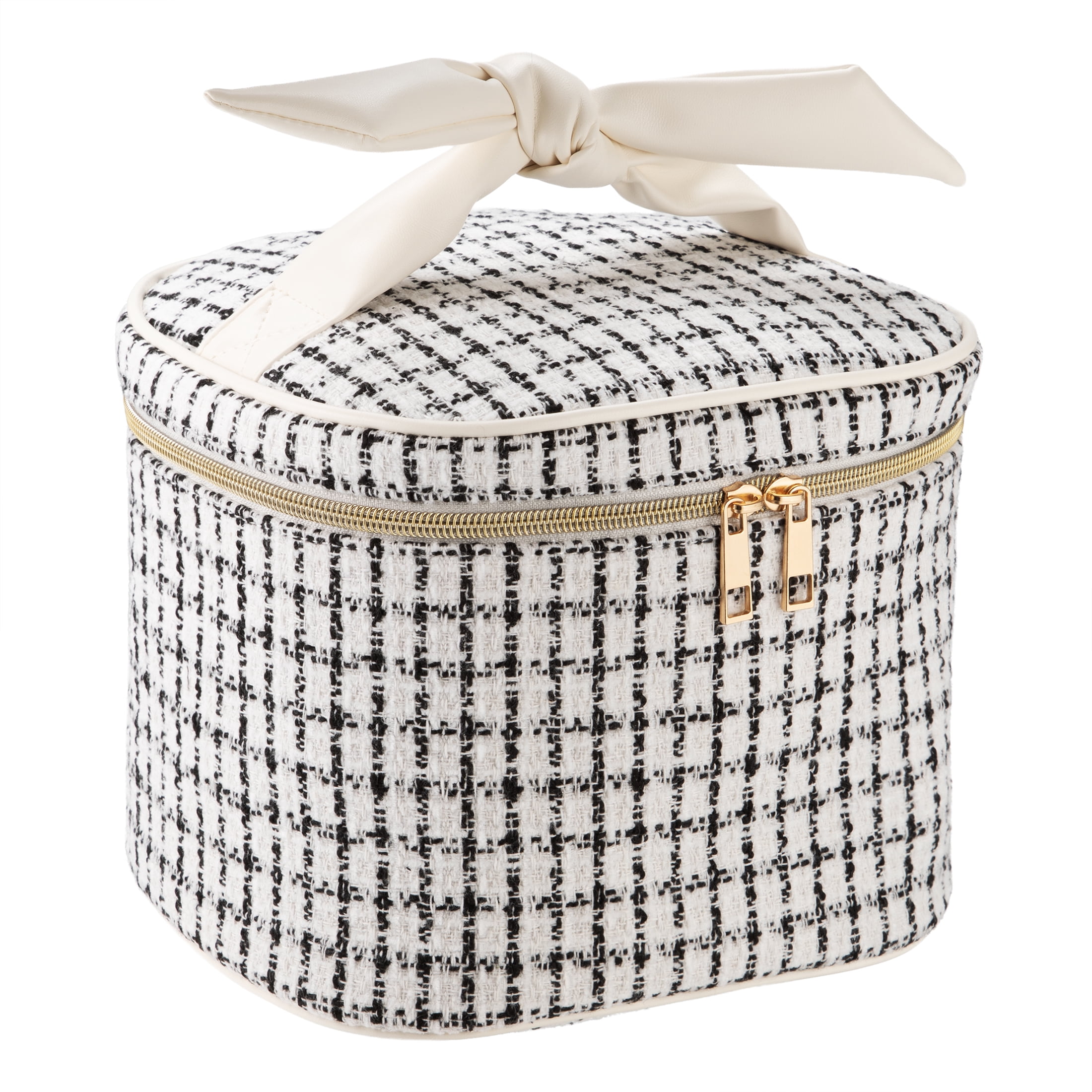 Tweed Cosmetic Bag with Zipper, Black and White, 9" x 10"