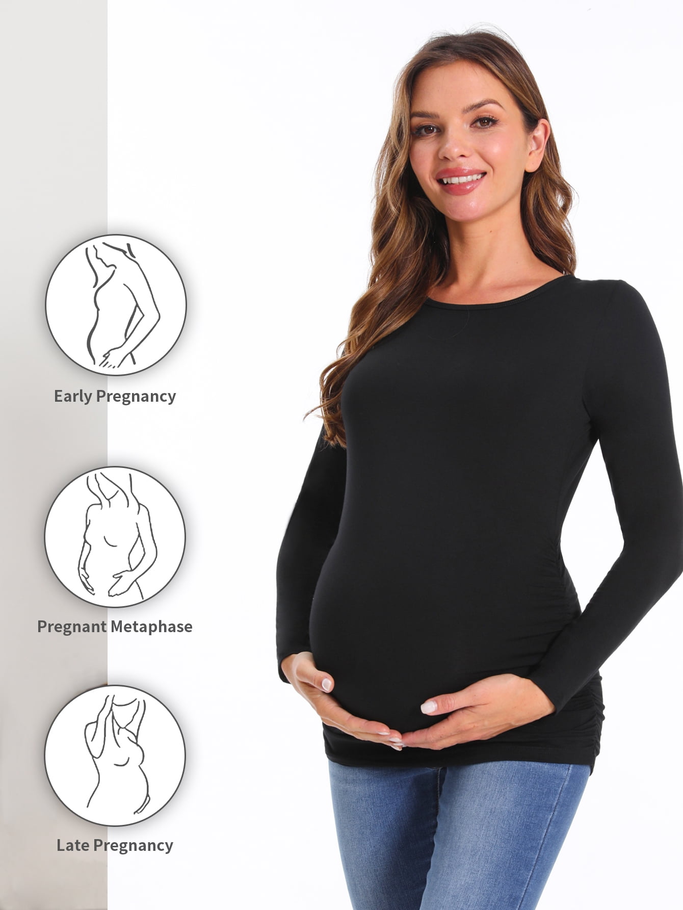 Bearsland Women's Long Sleeve Maternity Shirts Casual Tunic Side Ruched Tops Pregnancy Clothes 3-Pack