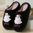 thumbnail image 2 of Shadoumai Halloween Ghost Slippers Women Men Cute Pumpkin Cat Fall Preppy Ghost Slippers Retro Plush Warm Fluffy Spooky Slippers, 2 of 9