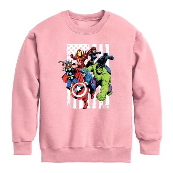 Avengers - American Flag - Youth Boys Crew Fleece Sweatshirt