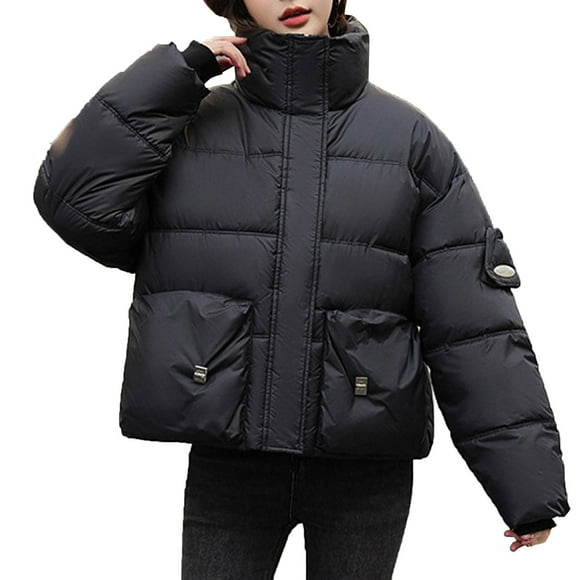 UPPADA Women's Lightweight Down Coat Long Sleeve Full Zipper Oversized Packable Short Puffer Jackets with Pockets Black,M Winter Jacket for Women Winter Savings