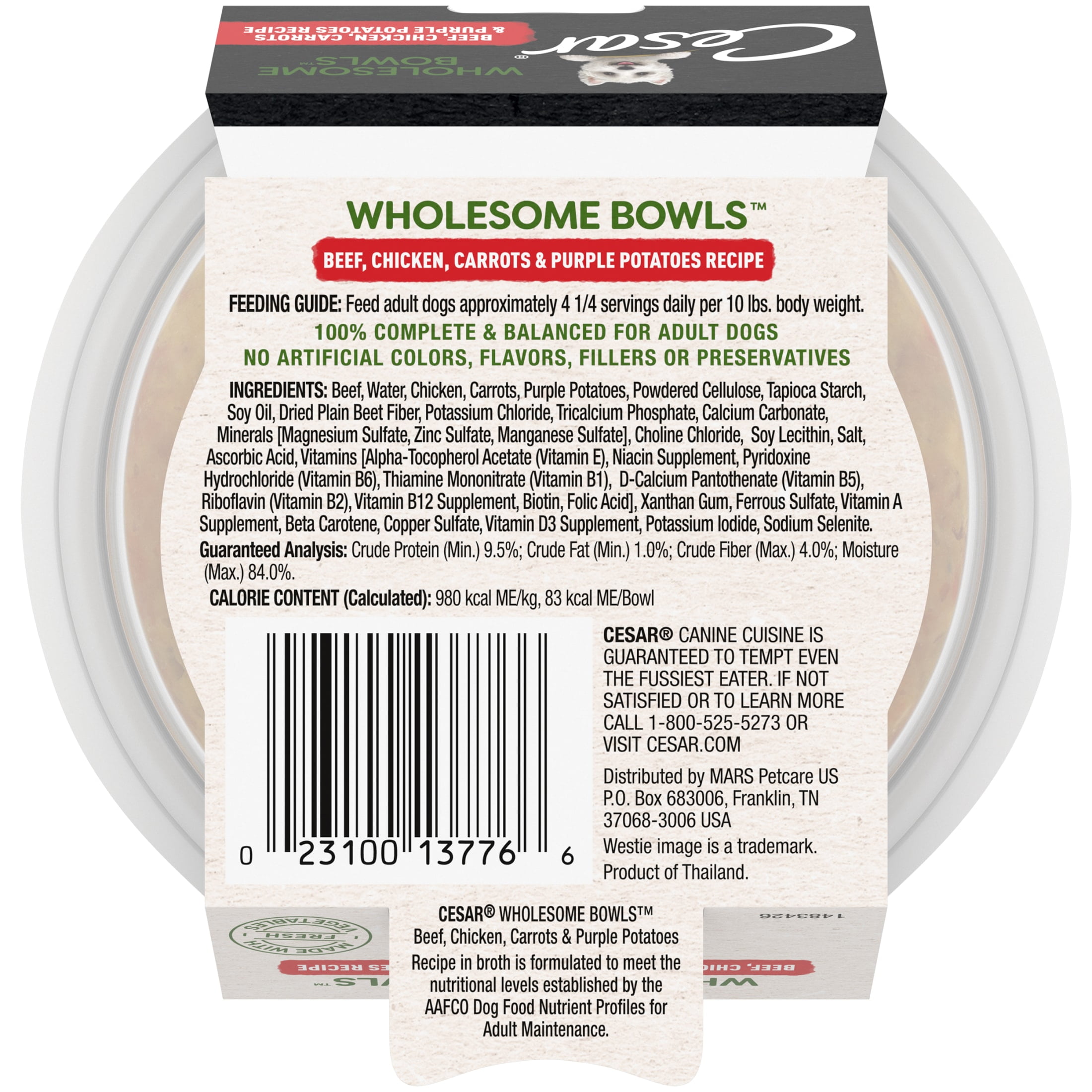 (8 pack) Cesar Wholesome Bowls Wet Dog Food Adult, 3 Oz