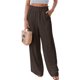 thumbnail image 1 of Mujeres pantalones largos pierna ancha ruffle mediados cintura color puro elegante elástico causal pantalones sueltos con bolsillo para verano marrón 3xl, 1 of 6