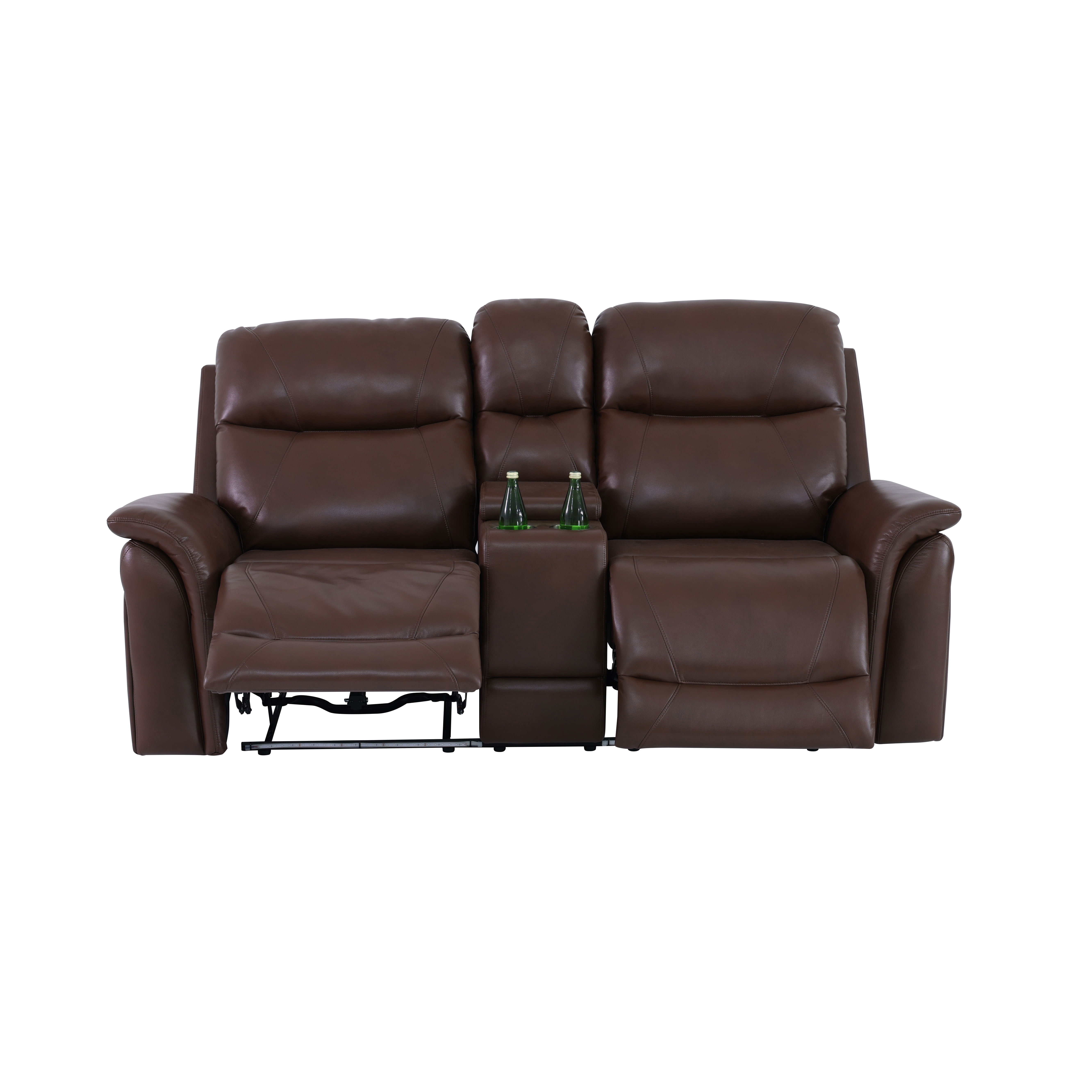Gewnee Loveseat Power Reclining Multifunctional Sofa, Air Leather, Storage Console, Cup Holders,Dark Brown