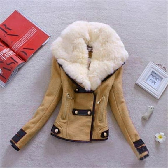 Tejiojio Winter Lady Womens Warm Faux Splice Zipper Coat Jacket Outerwear