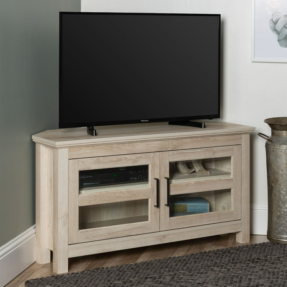 Woven Paths Modern Farmhouse Corner TV Stand for TVs up to 50", White