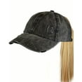 thumbnail image 2 of C.C Ladder Style Ponycap Adjustable Ponytail Distressed Washed Denim Baseball Cap, Black, 2 of 4
