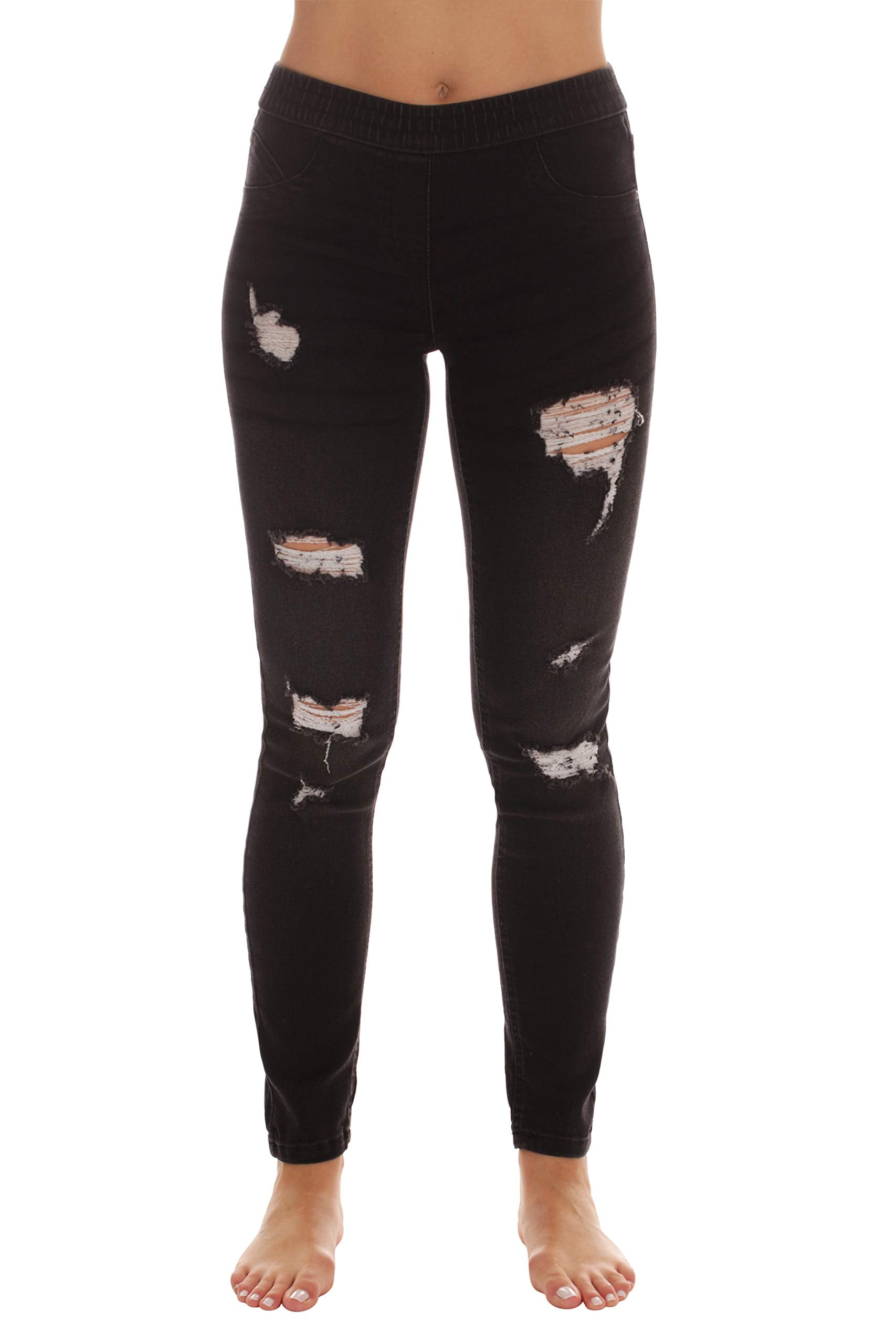 Just Love Denim Wash Ripped Jeggings for Women (2X, Black Ripped Denim