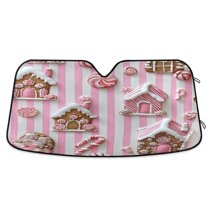 Yayeee Car Windshield Sun Shade Universal Fit Front Visor Protector, Pink Gingerbread Houses