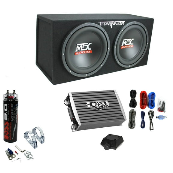 MTX TNE212D 12" 1200W Dual Loaded Subwoofer Box   1500W Amplifier   Capacitor
