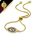 thumbnail image 2 of Stainless Steel Multi-Color CZ Evil Eye Protection Adjustable Chain Bracelet - Yellow Gold-Tone, 2 of 2