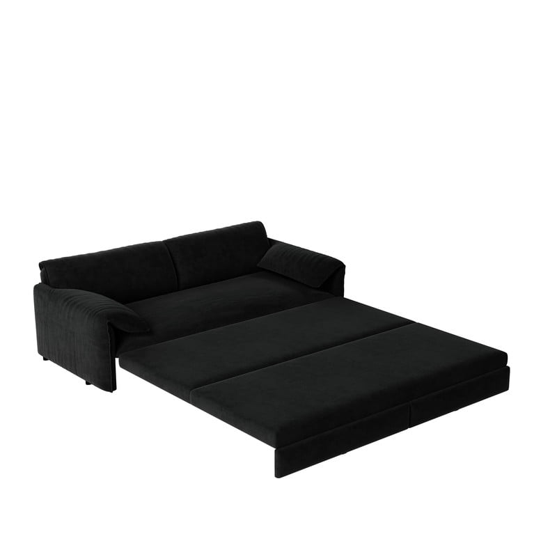 Convertible Queen Size Pull Out Sofa Bed, 3-in-1 Velvet Sleeper Sofa with Side Pocket, Modern 63.8'' Futon Couch for Living Room, Apartment