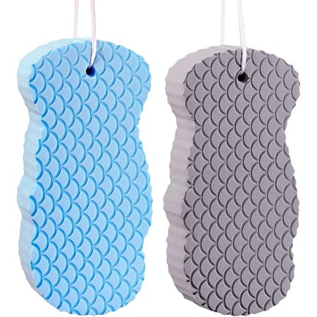 2PCS New Spa Scrub Exfoliating Bath, Ultra Soft Bath Body Shower Sponge, 3D Sponge Shower Brush Dead Skin Remover Suitable for Adults Children, and Pregnant Women-Blue+Grey