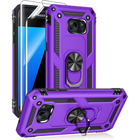 MYKOMI for Samsung Galaxy S7 Case with HD Screen Protectors, Military-Grade Metal Ring Holder Kickstand 15ft Drop Tested Shockproof Cover Case for Samsung Galaxy S7