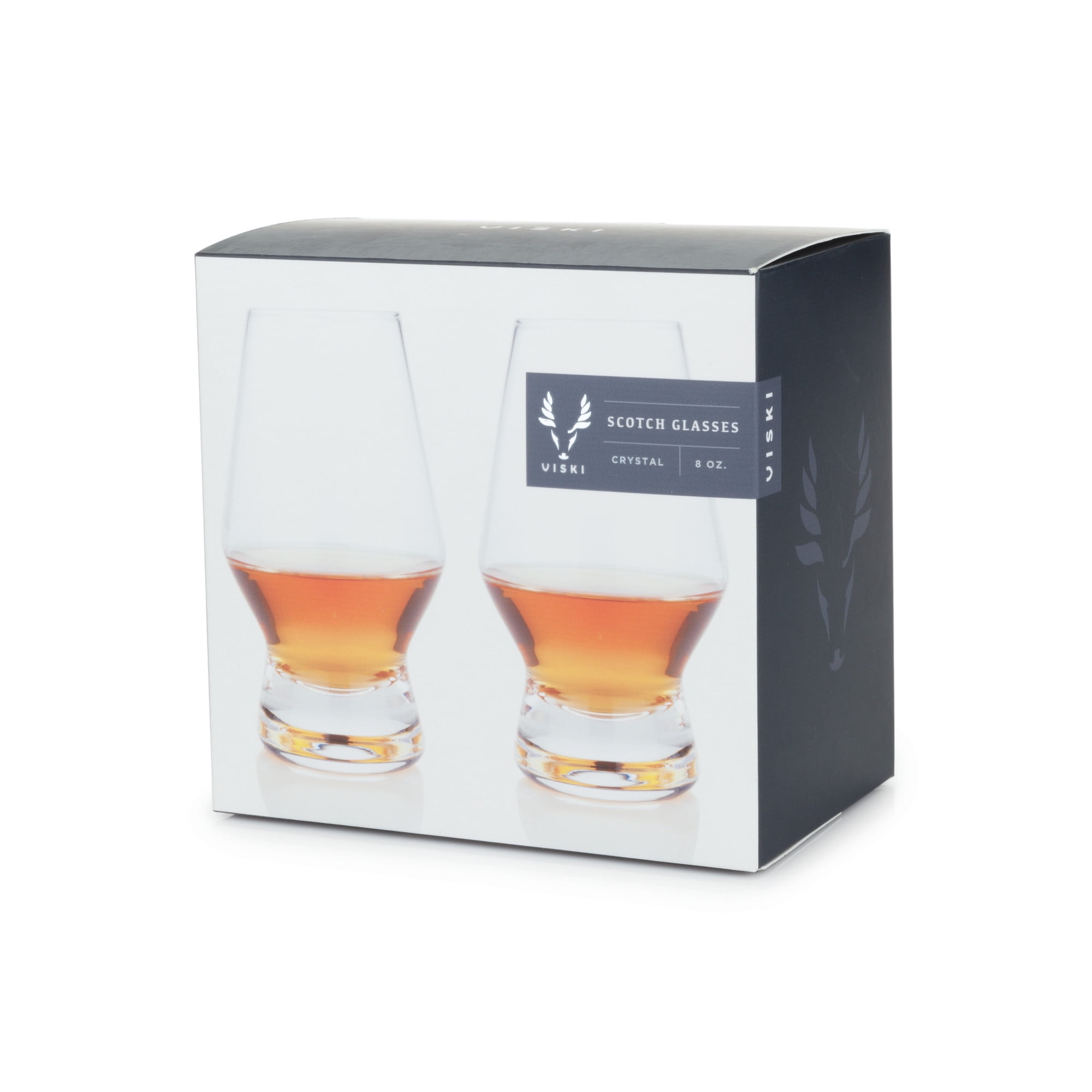 Viski Footed Crystal Scotch Glasses - Classic Whiskey Glasses Gift Set 