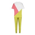 thumbnail image 4 of safuny Women's 2 Piece Sets Tracksuit Pajama Lounge Jogger Sets Colorblock Short Sleeve Pullover Sweatpants Casual Sports Running Sweatsuit Trendy Summer Outfits Pink, 4 of 5