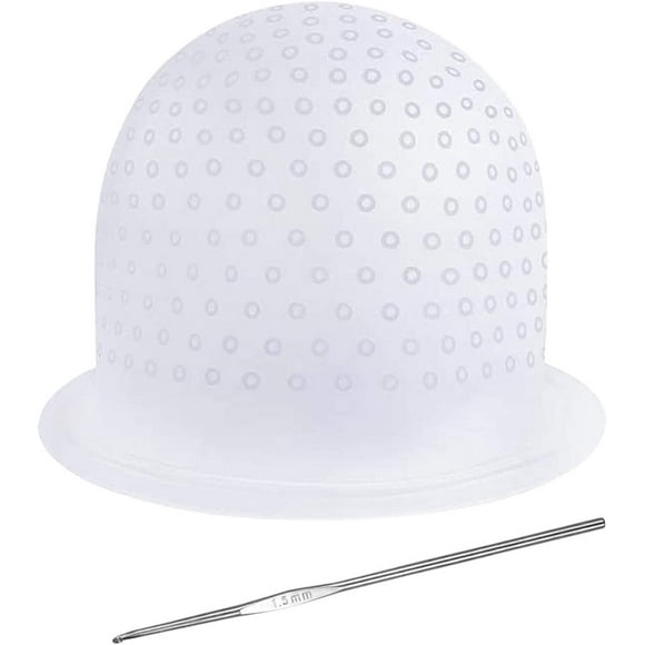 Silicone Highlighting Cap,Reusable Hair Coloring Highlighting Cap,Holes Opened Highlight Cap, Colouring Frosting Cap With Metal Hook for Hair Salon DIY Dyeing Hair Highlighting Kit
