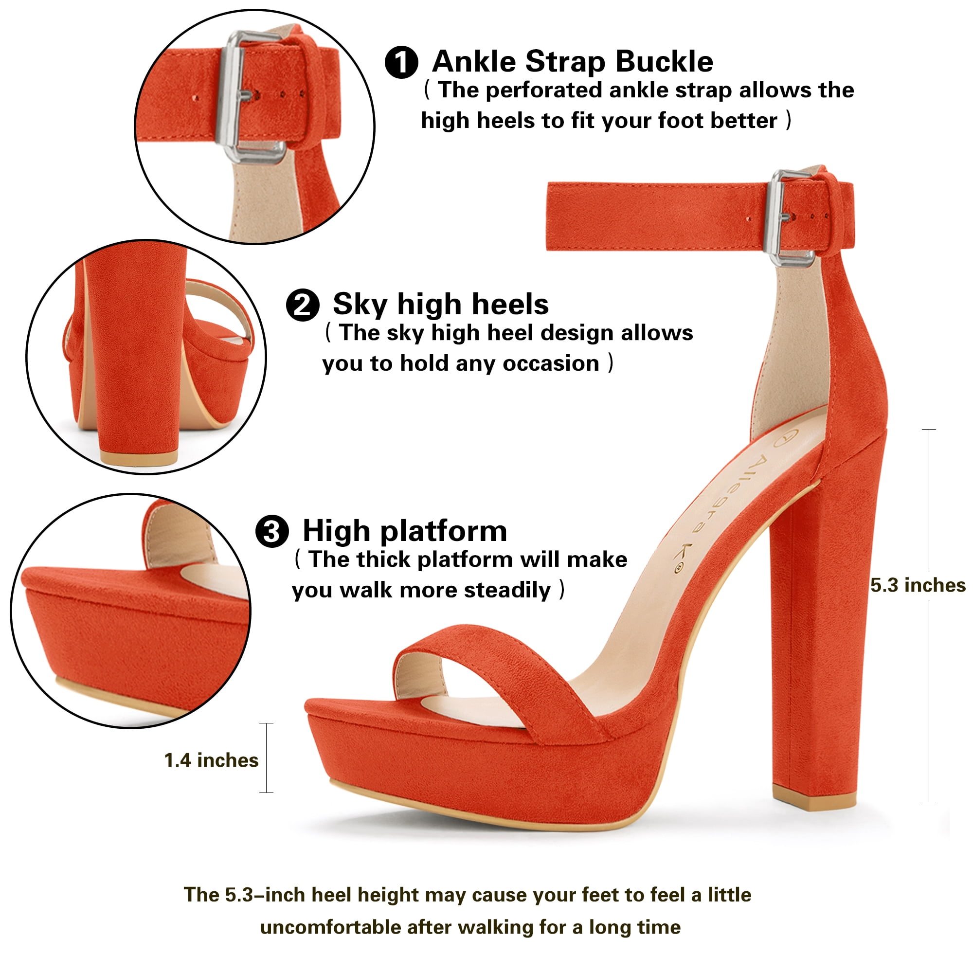 DARING DIVA Women's Platform High Chunky Heel Sandals Orange US 9/UK 7/EU 39