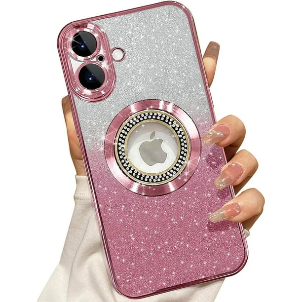 Funda magnética con purpurina para iPhone 16, compatible con MagSafe, protección total, delgada, a prueba de golpes y arañazos, con protector de lente de cámara y red antipolvo para mujer
