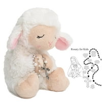Gan Blessed Plush Lamb 8.5 inches with Rosary Set and Prayer Pamphlet in a box for girls and boys