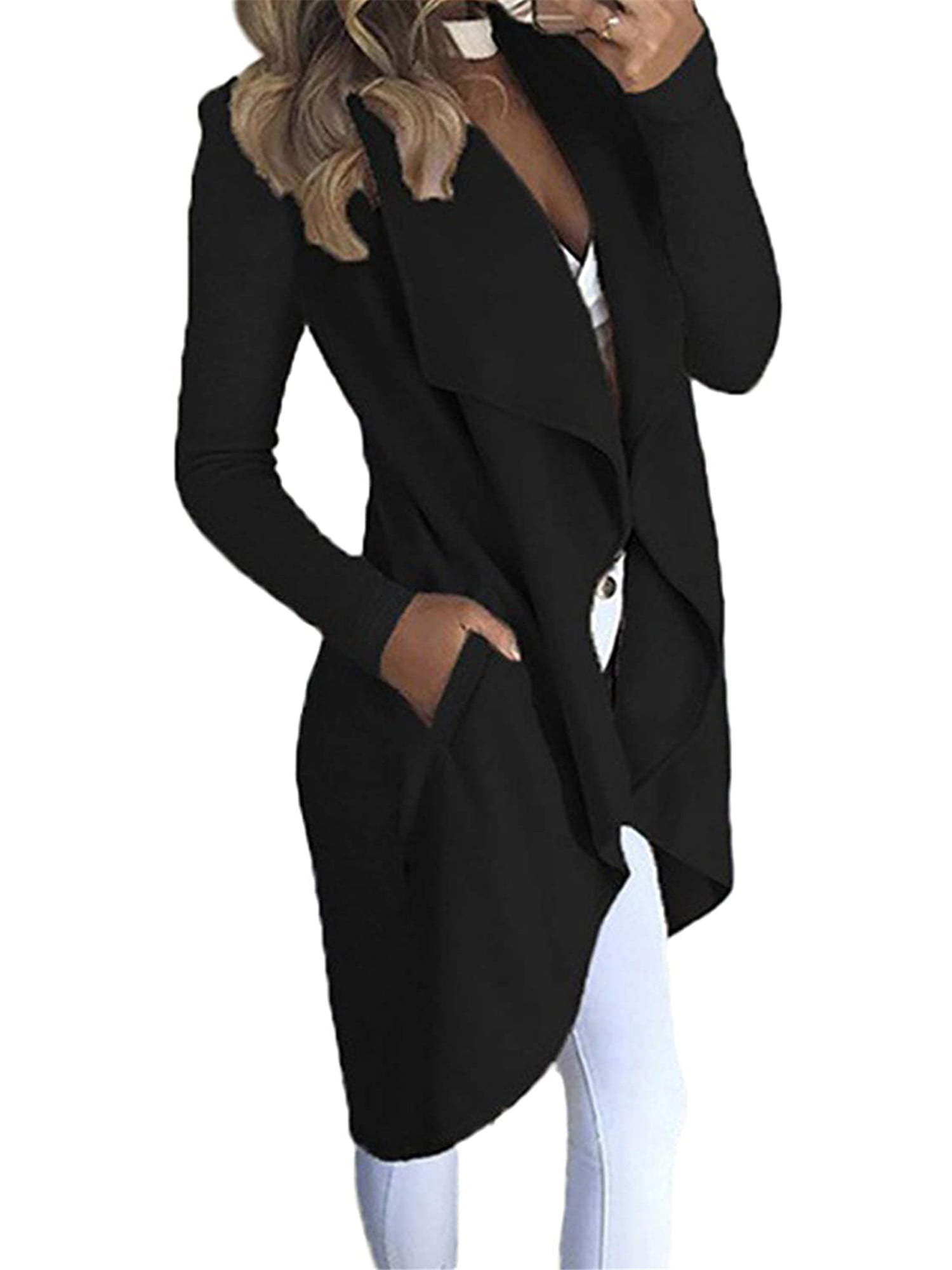Women Casual Long Sleeve Windbreaker Blazer Trench Cardigan Coat Jacket Outwear 