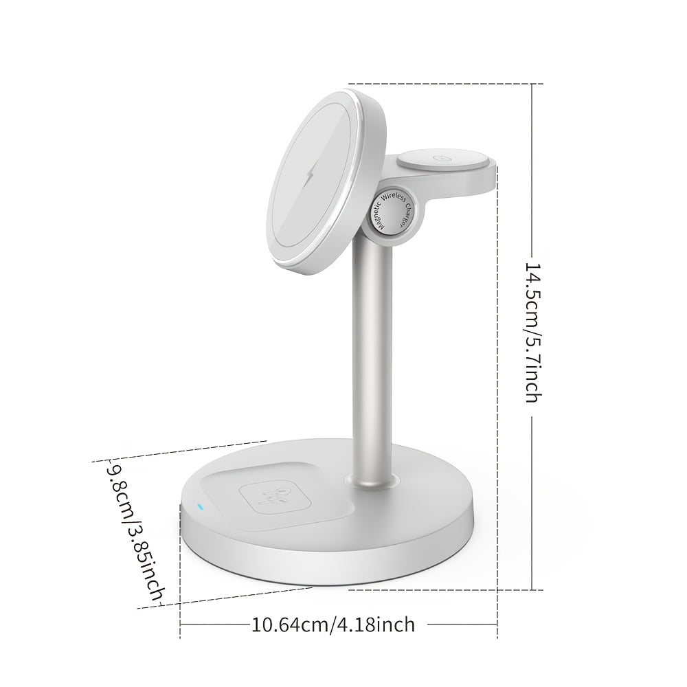 YIYUN 3-in-1 Magnetic Wireless Charger Stand – Cooling, Adjustable, for iPhone, Apple Watch & AirPods (White).
