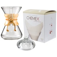 Chemex Classic Wood Collar and Tie Glass 30 Ounce Coffee Maker with Cover and 100 Count Oxygen Cleansed Bonded Square Coffee Filters