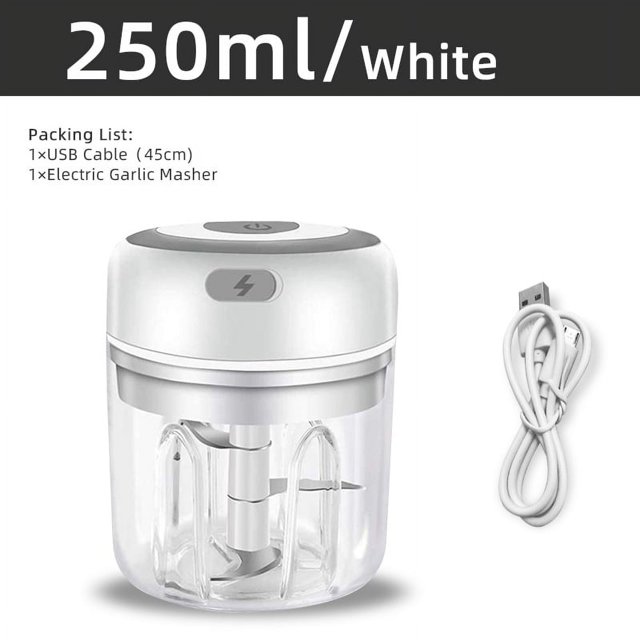 Electric Garlic Chopper Portable Wireless Mini Chopping Garlic Pepper Onion Food Mincer USB Charging for Nuts Meat (250ML Bowl)
