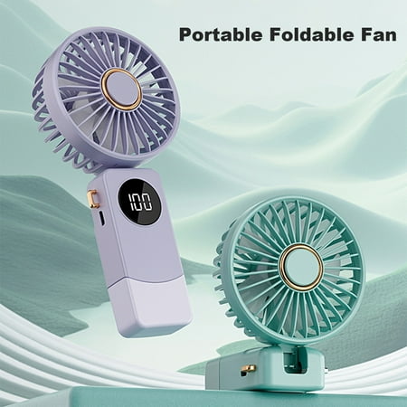 

Pebbuoy Handheld Fan with Digital Display Foldable Design 5 Speeds Rechargeable Compact Size Cooling Fan Personal Air Conditioner