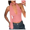 thumbnail image 1 of Bufanda halter, top corto SOLY HUX para mujer, cuello en V profundo, rosa, 1 of 5