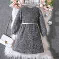 thumbnail image 4 of YWDJ Flower Girl Dress for Weddings 8-12Years Round Neck Long Sleeve Plush Dress With Belt Plush Warm Dresses Gray 8Y, 4 of 7