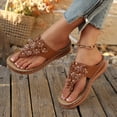 thumbnail image 3 of Rokment Women's Flower Orthopedic Flip Flops with Massage Sole Comfortable Arch Support Platform Wedge Walking Thong Sandals Boho Beach Casual Leather Dress Slip on Slides for Vacation Brown Size 6, 3 of 7