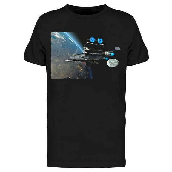 Spaceship Orbiting Near Earth T-Shirt Men -Image by Shutterstock, Male x-Large